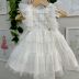 Vestido Infantil Petit Cherie Off White Aplicações Paetês Bordado Sobrep. Tule 