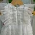 Vestido Infantil Petit Cherie Off White Aplicações Paetês Bordado Sobrep. Tule 