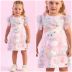 Vestido Infantil Petit Cherrie Rosa Puce/ Off White Floral Xadrez Ombros Tule Strass Urso