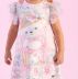 Vestido Infantil Petit Cherrie Rosa Puce/ Off White Floral Xadrez Ombros Tule Strass Urso