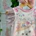 Vestido Infantil Petit Cherie Rosa Puce/ Off White Floral Xadrez Ombros Tule Strass Urso