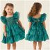 Vestido Infantil Petit Cherrie Verde British Liso Lantejoulas Prata Babados