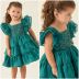 Vestido Infantil Petit Cherrie Verde British Liso Lantejoulas Prata Babados