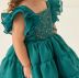 Vestido Infantil Petit Cherrie Verde British Liso Lantejoulas Prata Babados