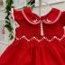 Vestido Infantil Petit Cherie Vermelho/Branco Bordados Babados