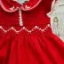 Vestido Infantil Petit Cherie Vermelho/Branco Bordados Babados