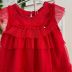 Vestido Infantil Petit Cherrie Vermelho Liso Em Tule Com Babados