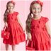 Vestido Infantil Pituchinhus Vermelho Tricoline Babados Laços Fecho Pérola