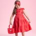 Vestido Infantil Pituchinhus Vermelho Tricoline Babados Laços Fecho Pérola