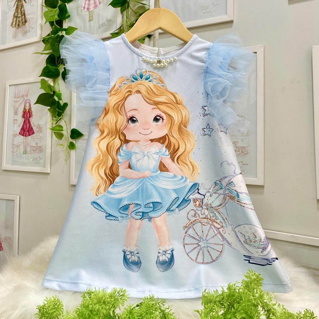 Vestido Marie Longo Manga Princesa Azul Bebe - Roupa Infantil