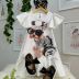 Vestido Infantil Yoyo Off White Cachorrinha Xadrez Preto Óculos Strass Laço