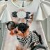 Vestido Infantil Yoyo Off White Cachorrinha Xadrez Preto Óculos Strass Laço