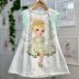 Vestido Infantil Yoyo Off White Manga Tule Verde Frufru Pérolas Strass Sininho Verde Strass 