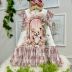 Vestido Infantil Yoyo Off White Urso Manga Tule Floral Pérolas Strass