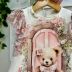 Vestido Infantil Yoyo Off White Urso Manga Tule Floral Pérolas Strass