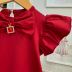 Vestido Infantil Yoyo Vermelho Liso Manga Bufante Laço Aplic.Pingente Strass