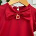 Vestido Infantil Yoyo Vermelho Liso Manga Bufante Laço Aplic.Pingente Strass